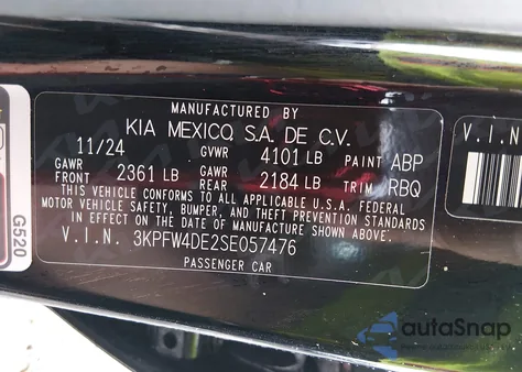 2025 Kia K4 Gt-Line from USA, damaged, VIN 3KPFW4DE2SE057476